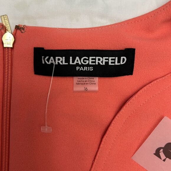Karl Lagerfeld peachy pink scalloped pear midi dress size 16 - Picture 8 of 12